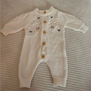 Cream Knit Floral Baby One-Piece Romper